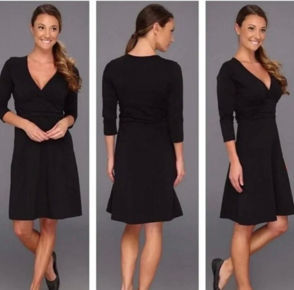 PATAGONIA Margot 3/4 Sleeve Organic Cotton Dress in Black Size Small
